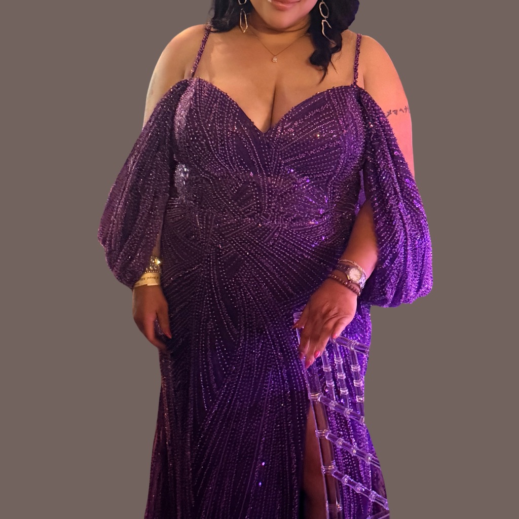 Glamorous Purple Sequin Draped Sleeve Dress